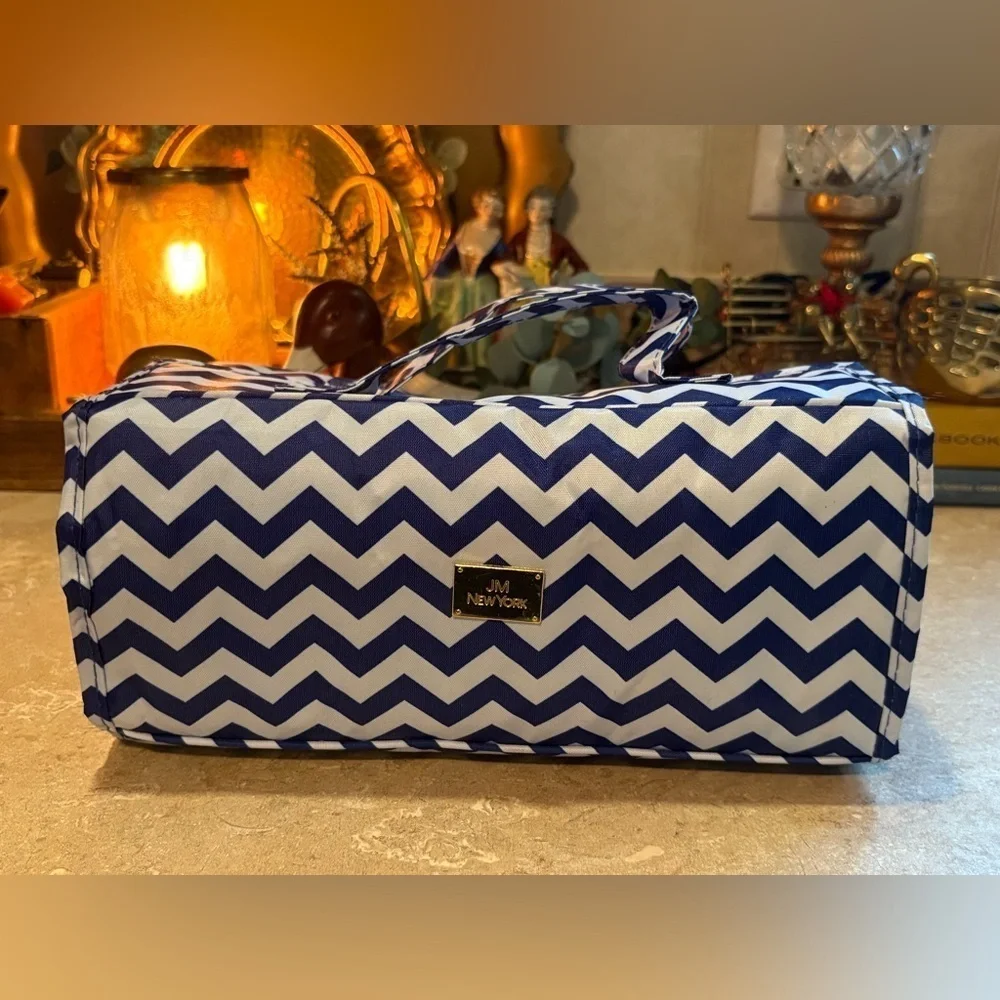 Chevron Pattern Cosmetic Bag with removable pouches.